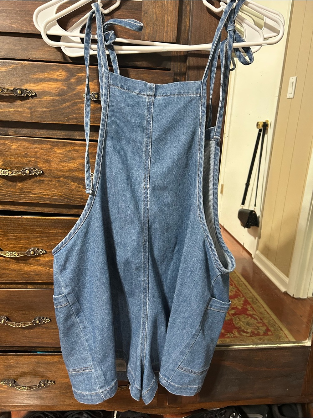 Vanilla Star Light Blue Denim Tie-Shoulder Short Overalls